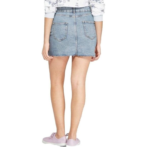 Wild Fable Blue Denim Stretch Waist Cutoff Jean Mini Skirt -- Women's Size 4 - Picture 3 of 7